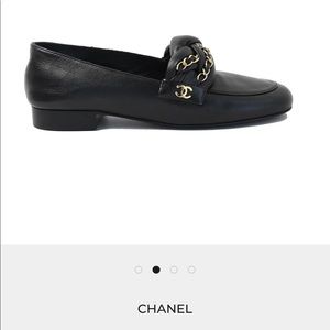 Chanel black lambskin moccasin chain loafers 37.5